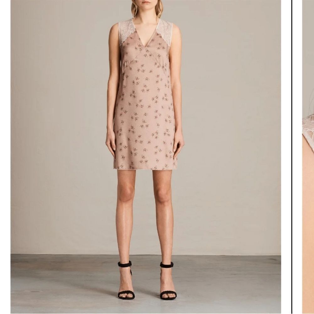 All Saints Prism Rosalie floral satin lace sheath dress, 6